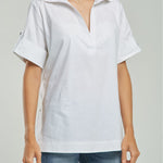 BLUSA PERILLA INTERRUMPIDA  CHARRETERA MANGA PESPUNTES  ABERTURA LADO