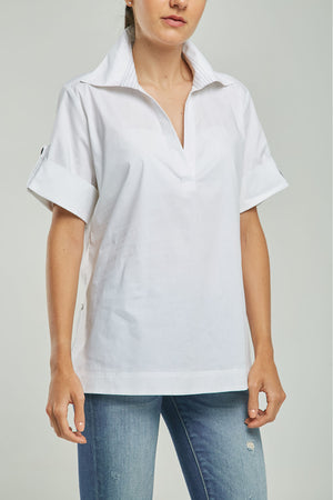 BLUSA PERILLA INTERRUMPIDA  CHARRETERA MANGA PESPUNTES  ABERTURA LADO