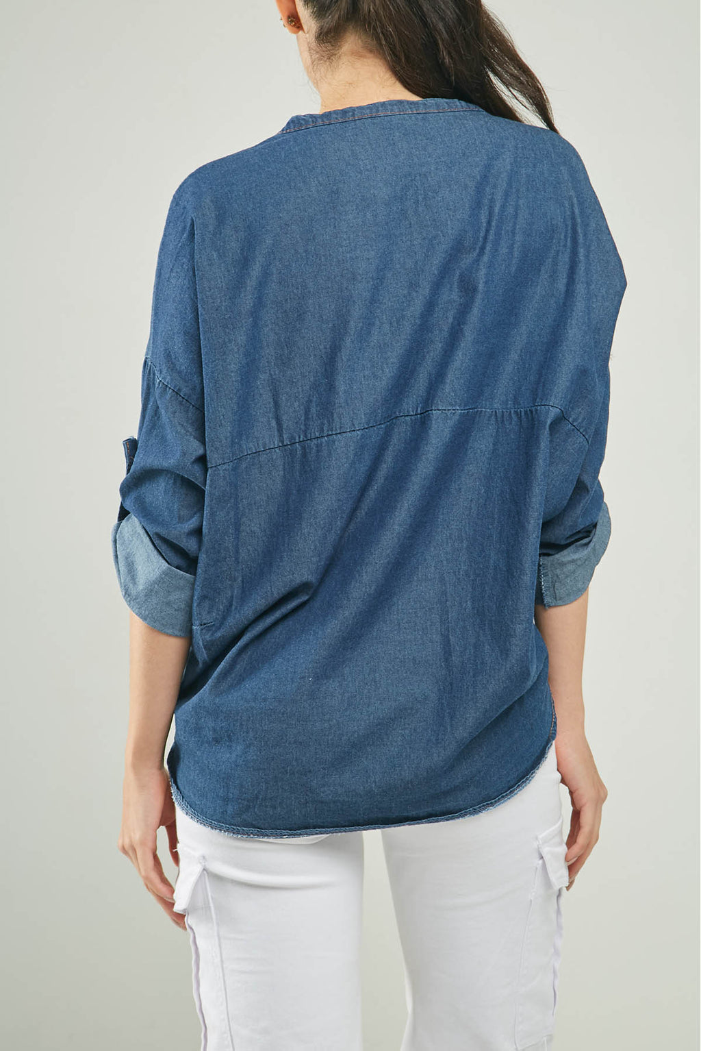 BLUSA JEAN BOTONE PERLA CHARRETERA MANGA C/V ML