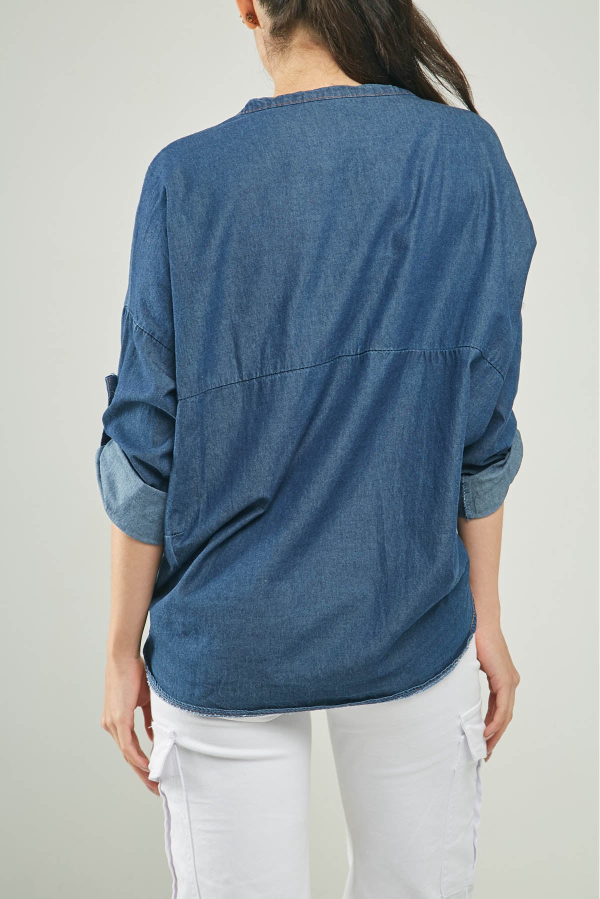 BLUSA JEAN BOTONE PERLA CHARRETERA MANGA C/V ML