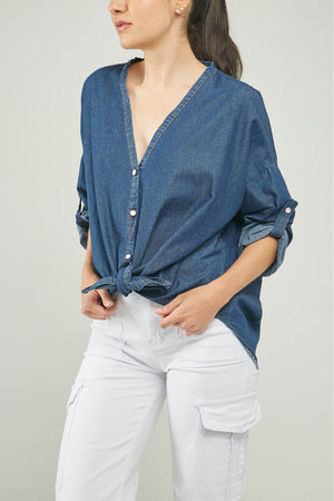 BLUSA JEAN BOTONE PERLA CHARRETERA MANGA C/V ML