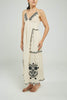 VESTIDO LARGO C/V BORDADO FLORES CORTE TIRAS
