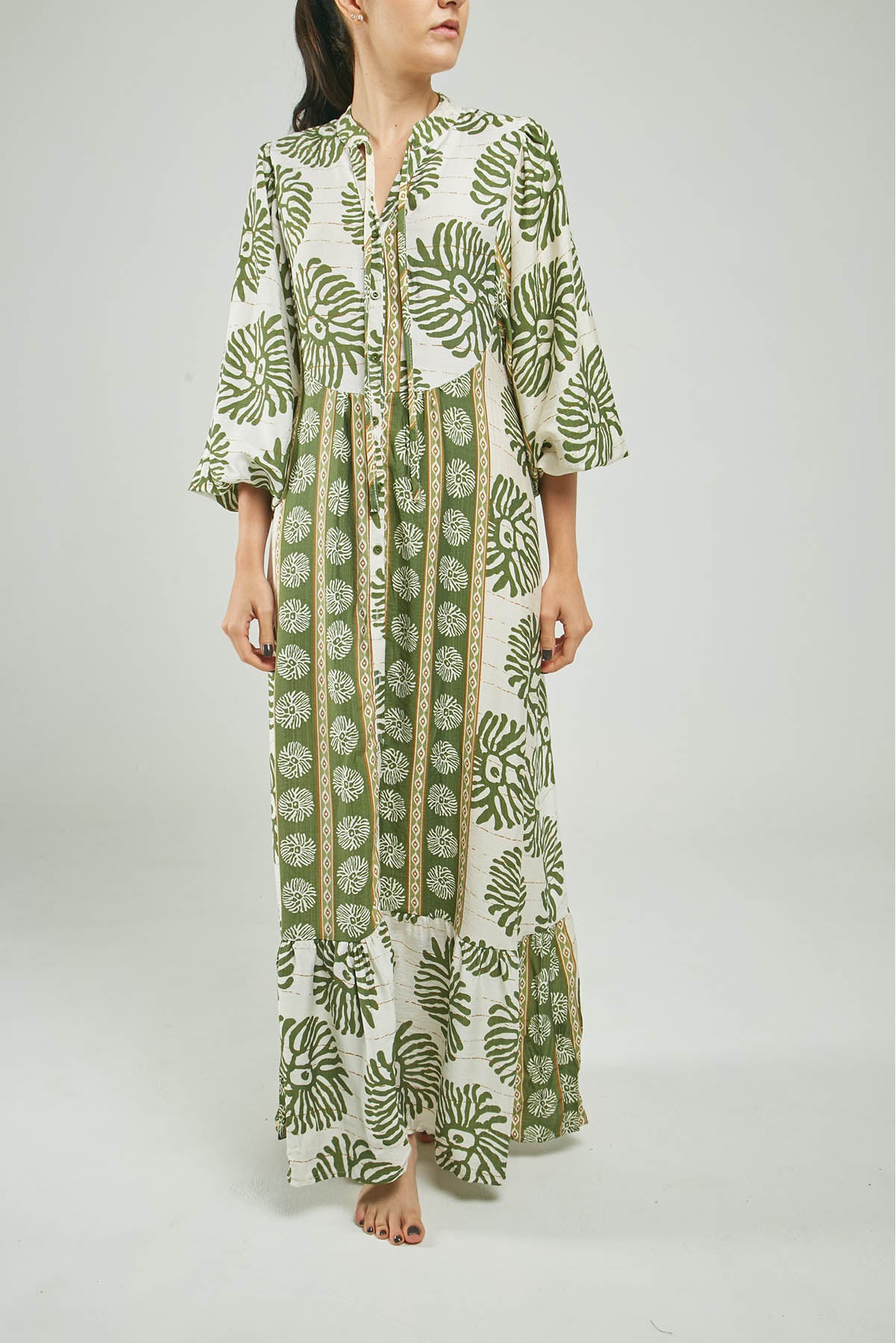 VESTIDO ESTAMPADO MANDALAS PUÑO RESORTE  C/N M/