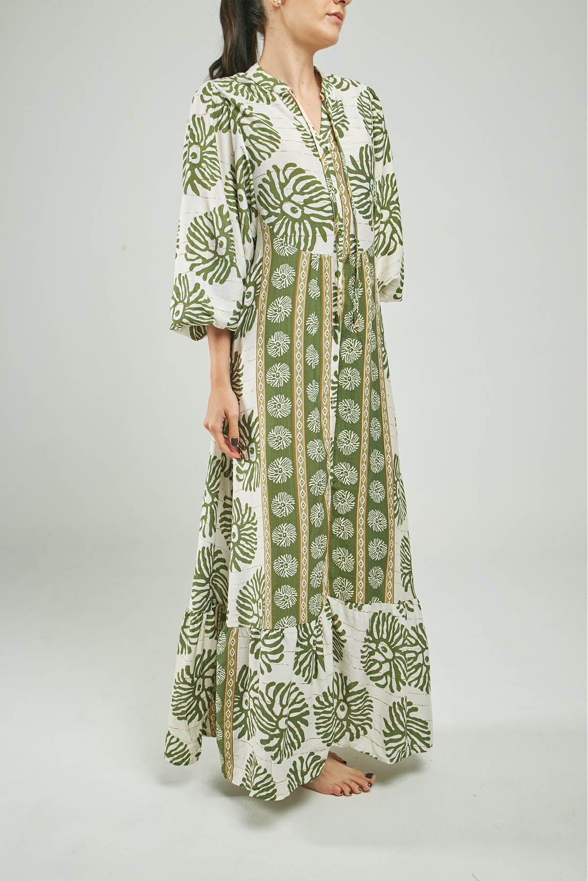 VESTIDO ESTAMPADO MANDALAS PUÑO RESORTE  C/N M/