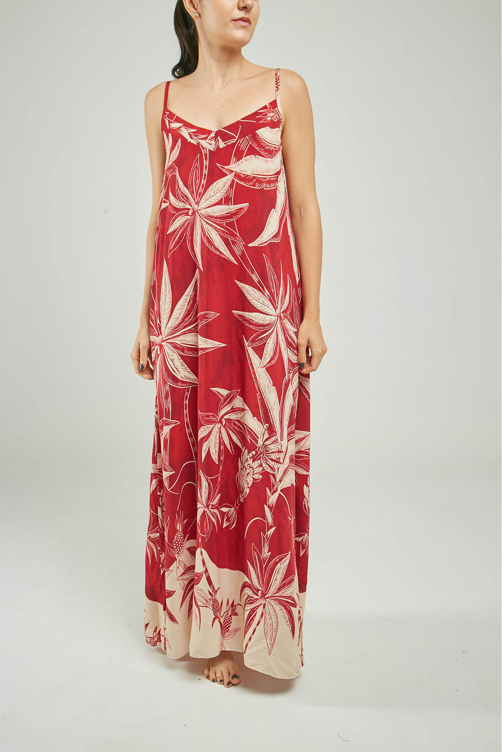 VESTIDO LARGO ESTAMPADO PALMERAS TIRAS C/V