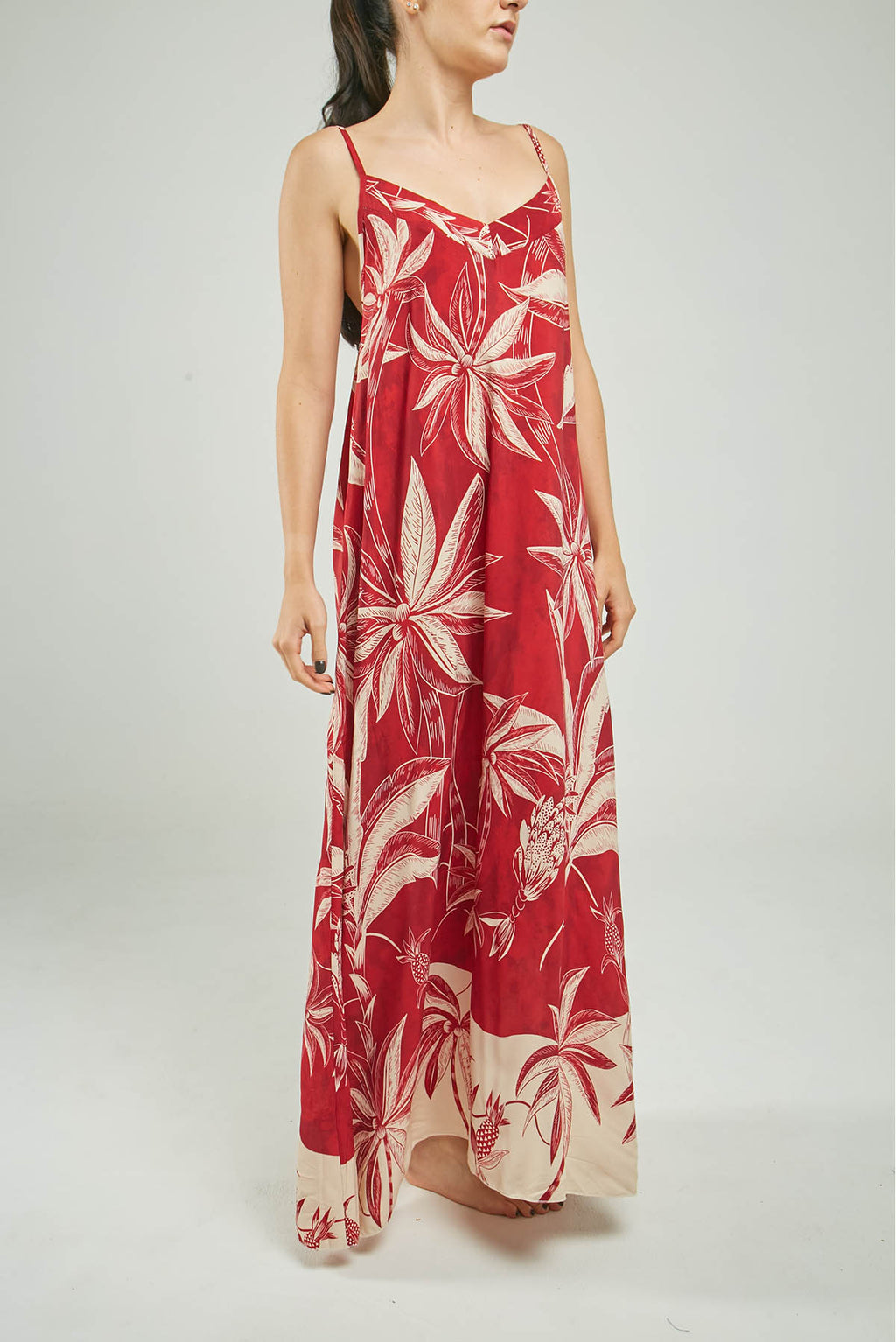 VESTIDO LARGO ESTAMPADO PALMERAS TIRAS C/V