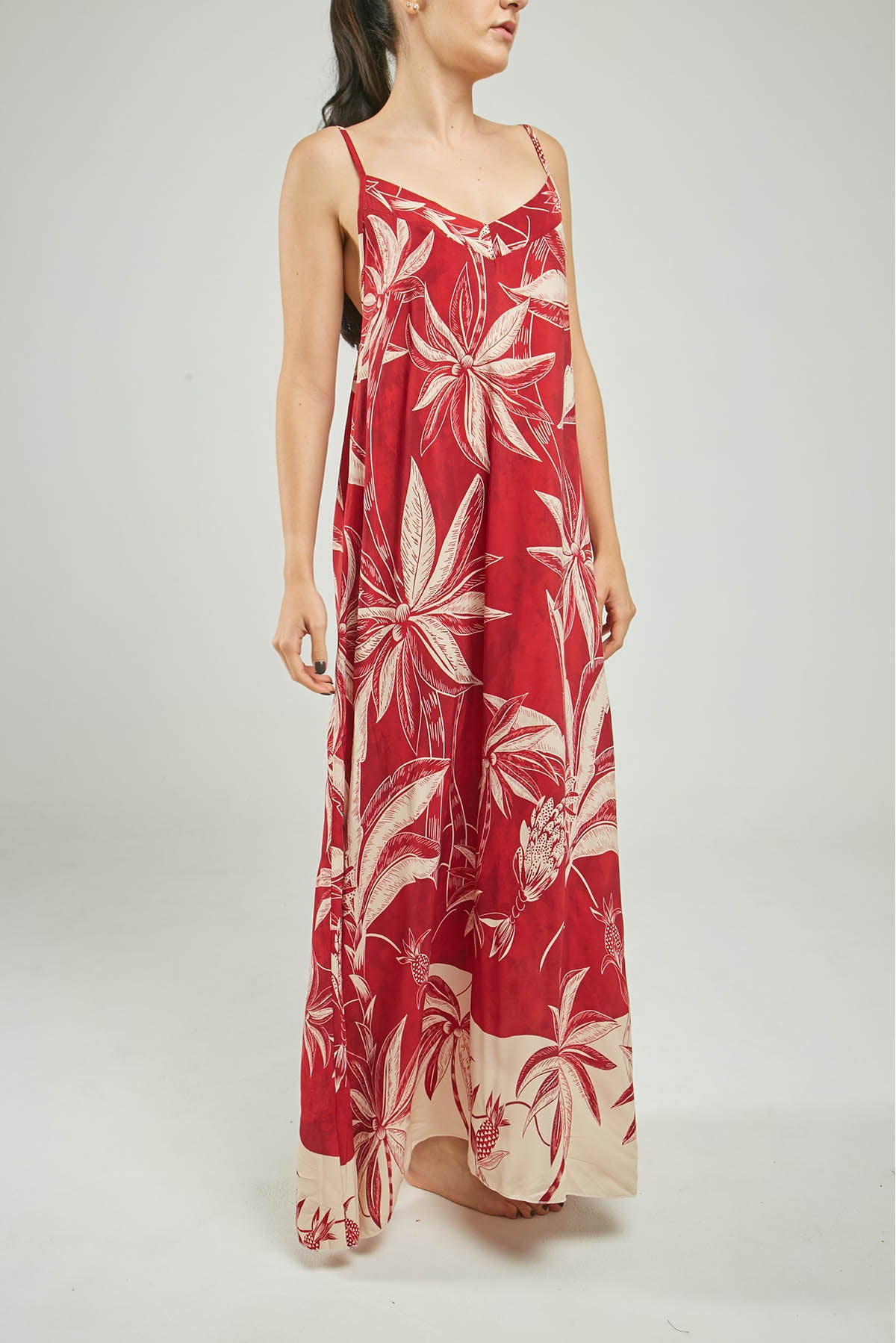 VESTIDO LARGO ESTAMPADO PALMERAS TIRAS C/V