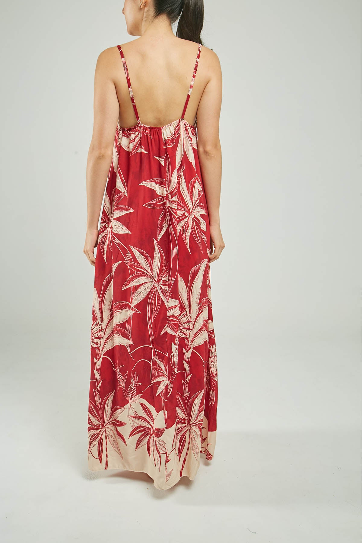 VESTIDO LARGO ESTAMPADO PALMERAS TIRAS C/V