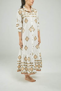 VESTIDO LARGO BORDADA ROMBO  CORREA DELGADA CC ML