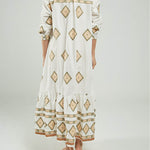 VESTIDO LARGO BORDADA ROMBO  CORREA DELGADA CC ML