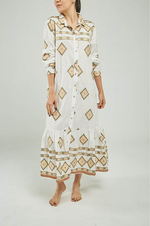 VESTIDO LARGO BORDADA ROMBO  CORREA DELGADA CC ML
