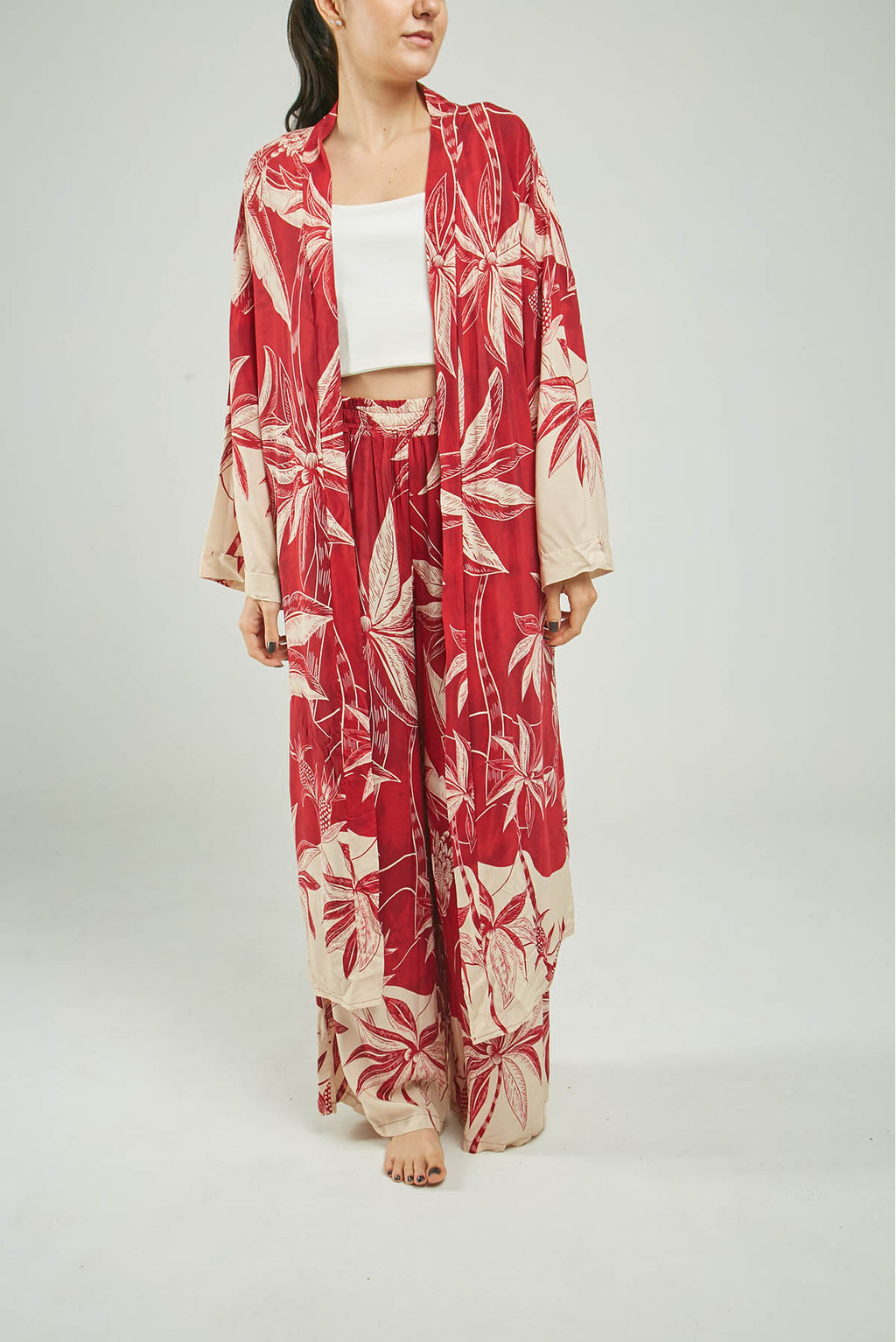 CARDIGAN ABIERTO LARGO ESTAMPADO PALMERAS ML