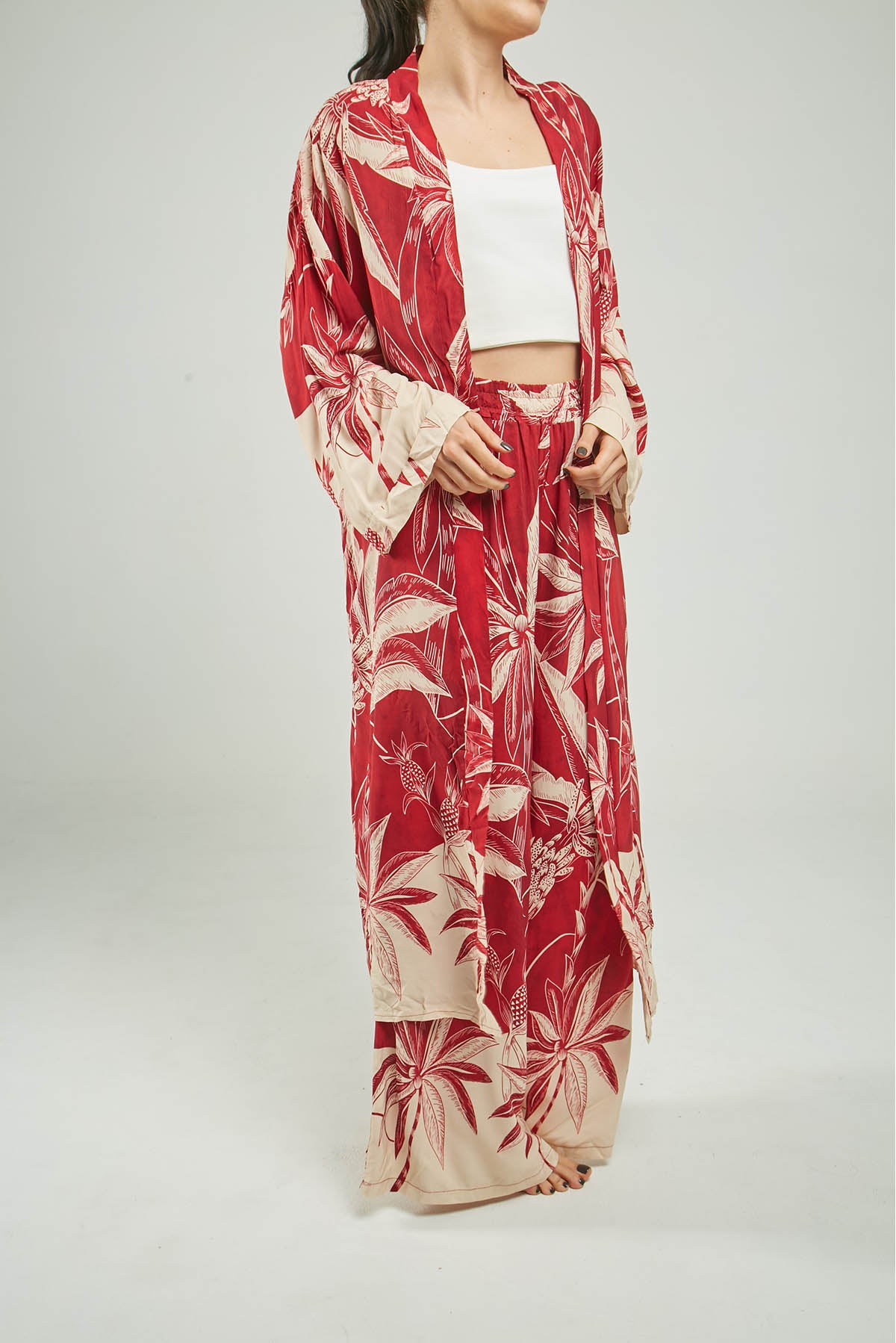 CARDIGAN ABIERTO LARGO ESTAMPADO PALMERAS ML