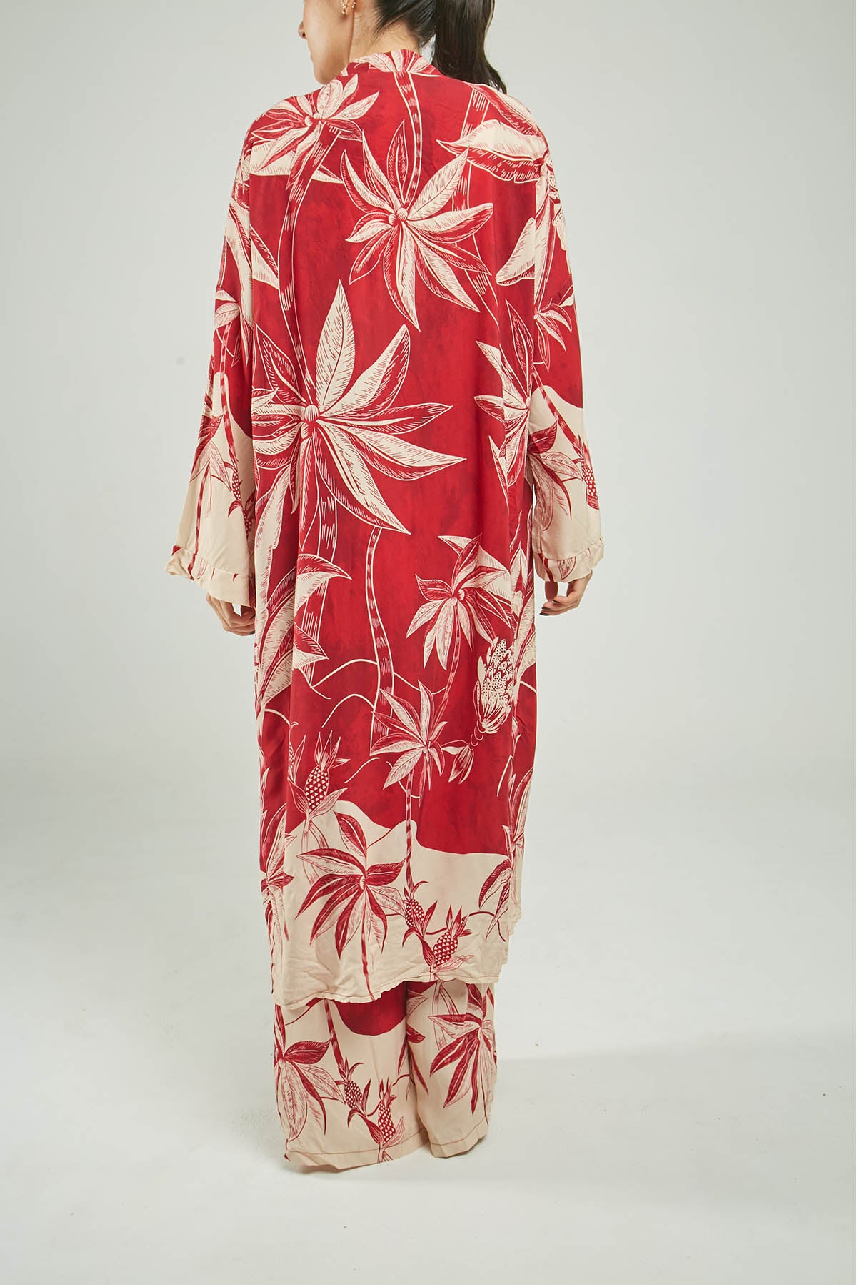 CARDIGAN ABIERTO LARGO ESTAMPADO PALMERAS ML