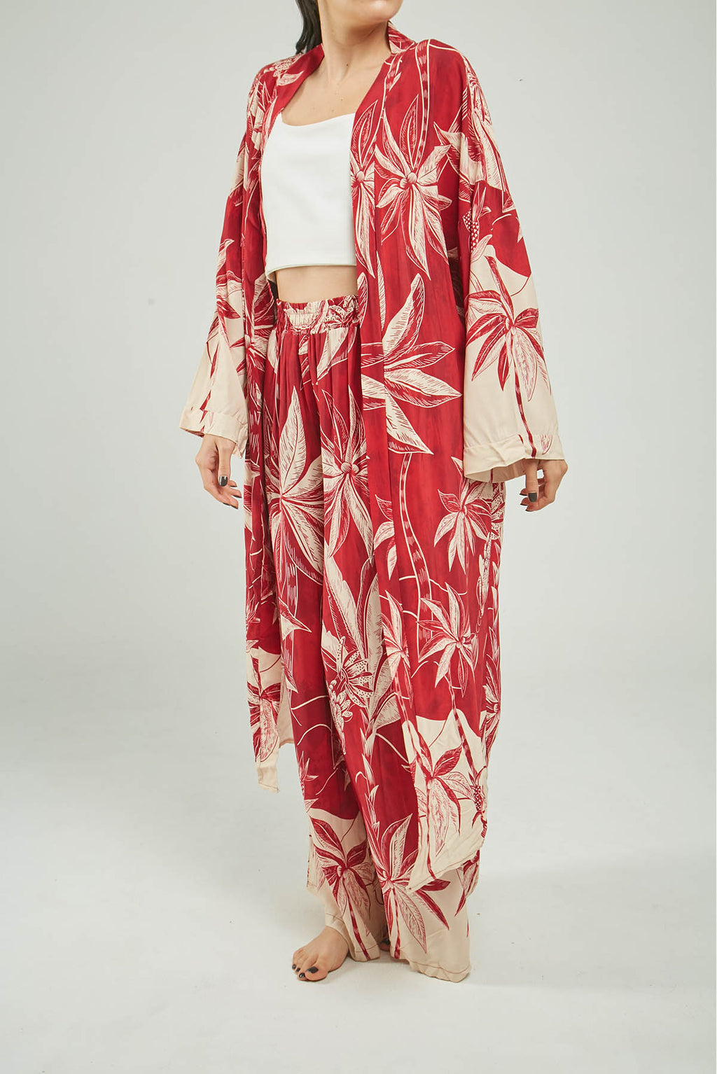 CARDIGAN ABIERTO LARGO ESTAMPADO PALMERAS ML