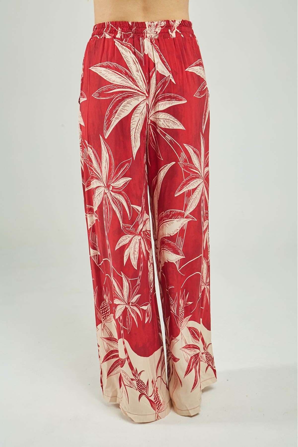 PANTALON SATIN ESTAMPADO PALMERA PRETINA ELASTICO