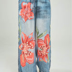 PANTALON ESTAMPADO FLORES IMITACION BOLSILLO  BOTA ANCHA