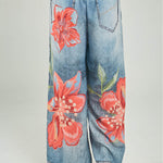 PANTALON ESTAMPADO FLORES IMITACION BOLSILLO  BOTA ANCHA