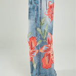 PANTALON ESTAMPADO FLORES IMITACION BOLSILLO  BOTA ANCHA