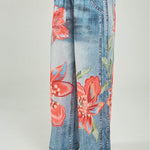 PANTALON ESTAMPADO FLORES IMITACION BOLSILLO  BOTA ANCHA