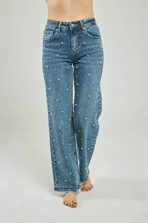 PANTALON JEAN PERLAS ADELANTE BOTA ANCHA