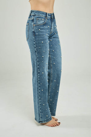 PANTALON JEAN PERLAS ADELANTE BOTA ANCHA