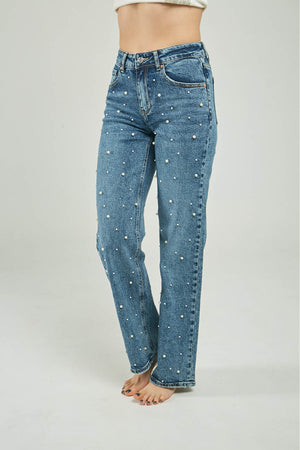 PANTALON JEAN PERLAS ADELANTE BOTA ANCHA
