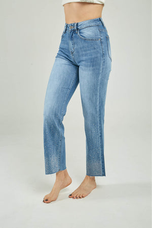 PANTALON JEAN CHISPAS BOTA RUEDO DESFLECADO