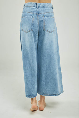 PANTALON JEAN PALAZO BOLSILLOS PRETINA DELGADA