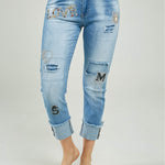 PANTALON JEAN APLIQUE LOVE CORAZON PARCHES