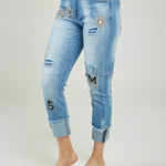 PANTALON JEAN APLIQUE LOVE CORAZON PARCHES