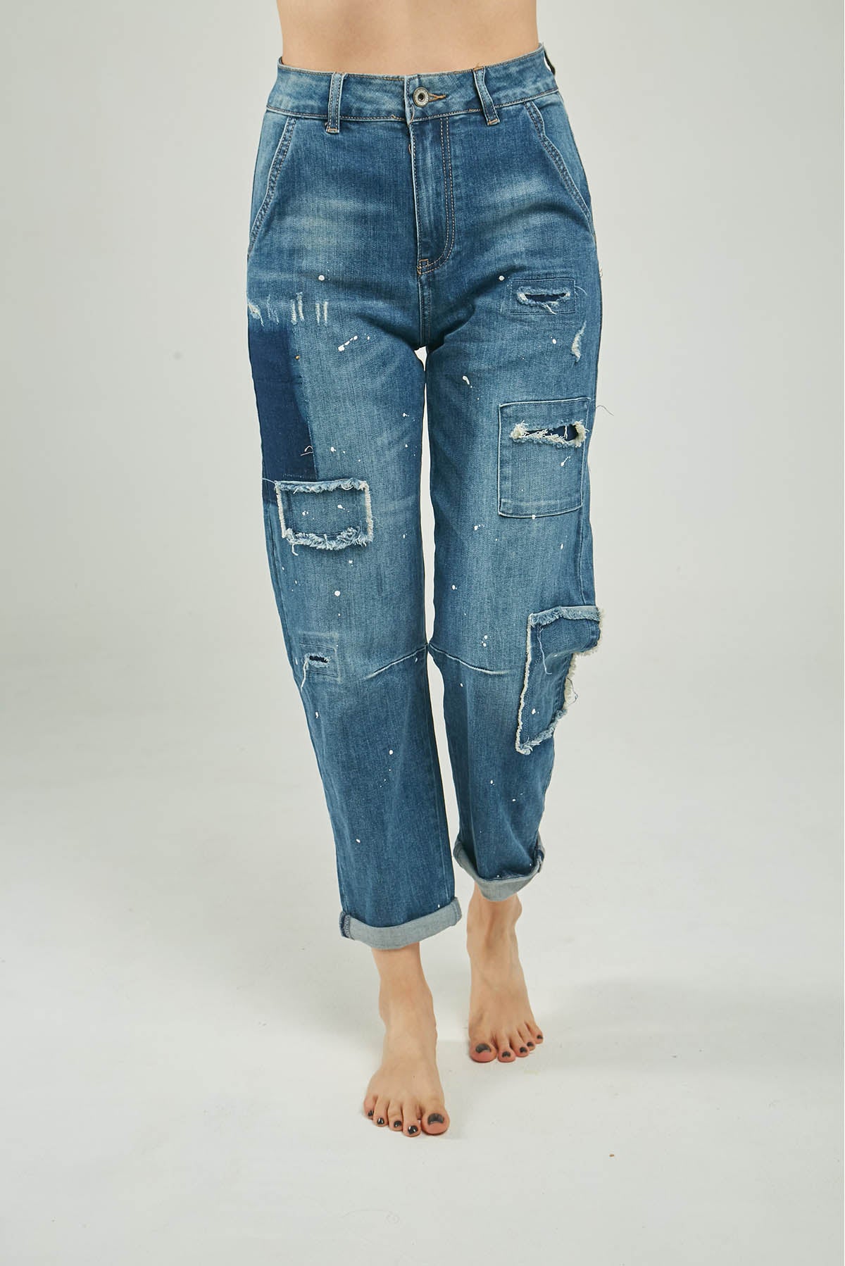 PANTALON JEAN PARCHES JEAN ROTOS BOLSILLO