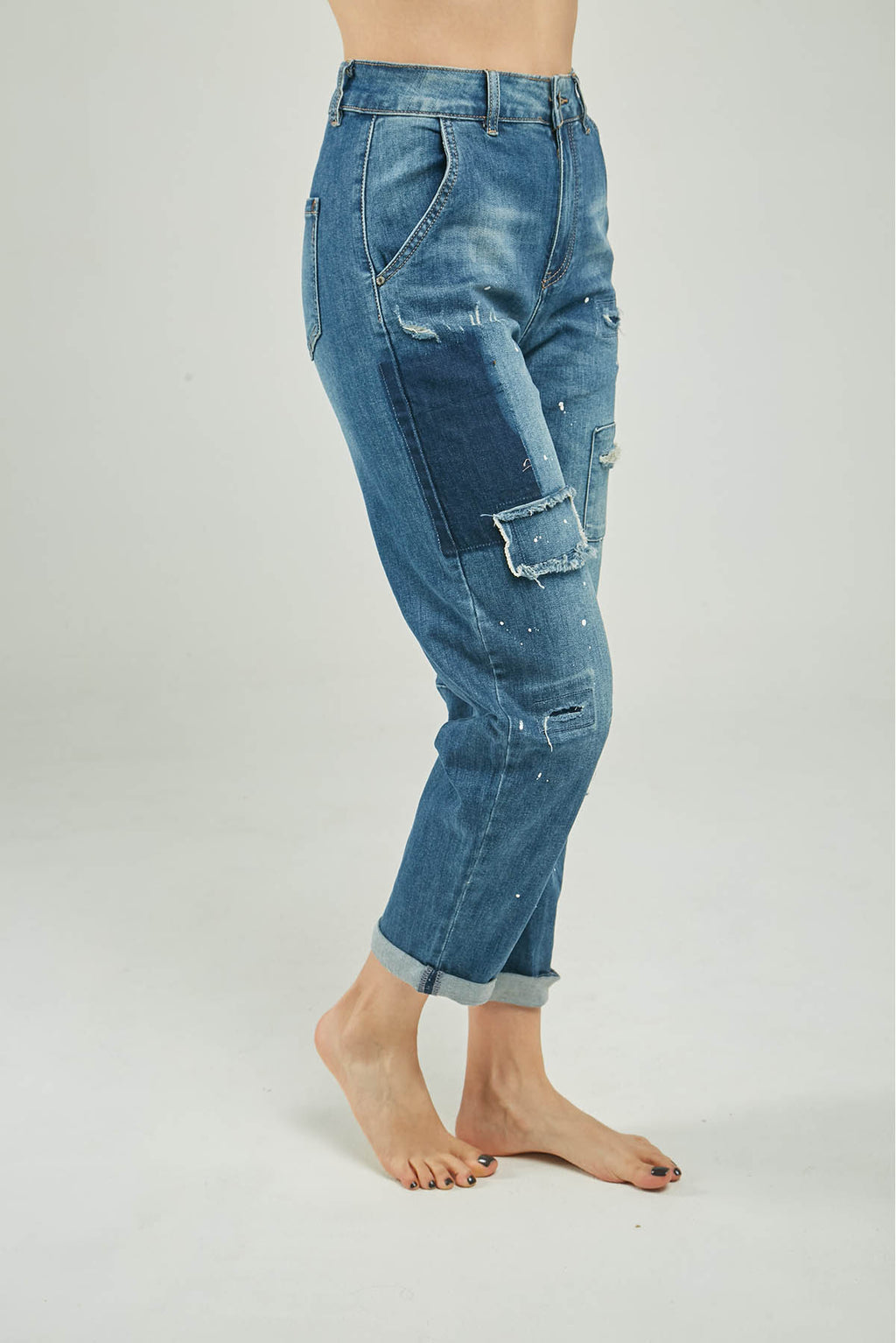 PANTALON JEAN PARCHES JEAN ROTOS BOLSILLO