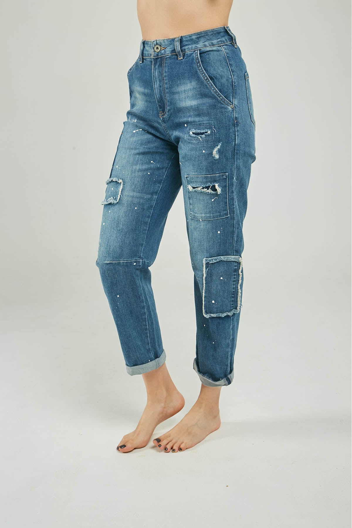 PANTALON JEAN PARCHES JEAN ROTOS BOLSILLO