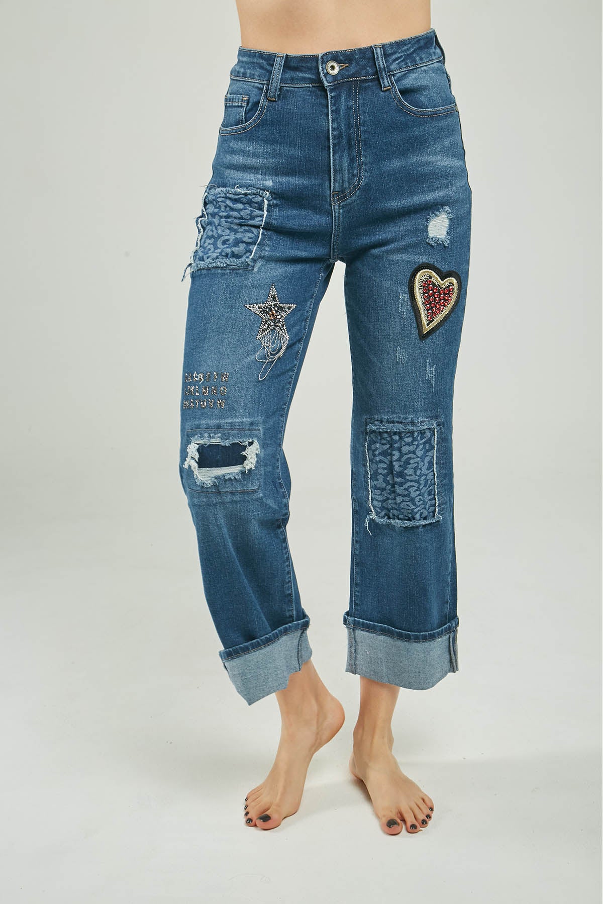 PANTALON JEAN PARCHE ADELANTE CORAZON ESTRELLA P