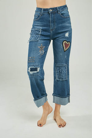 PANTALON JEAN PARCHE ADELANTE CORAZON ESTRELLA P