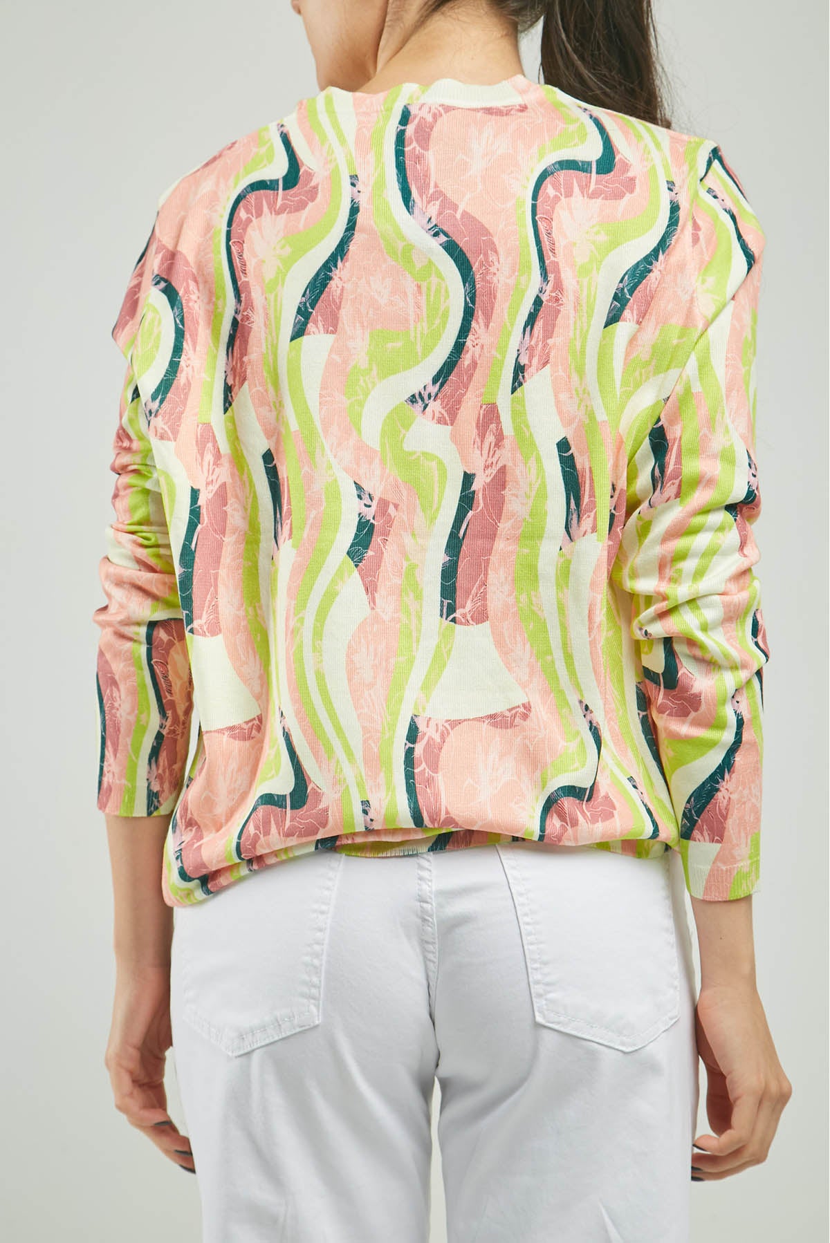 CAMISETA TEJIDA ESTAMPADA ONDAS CUELLO REDONDO  M/LAR