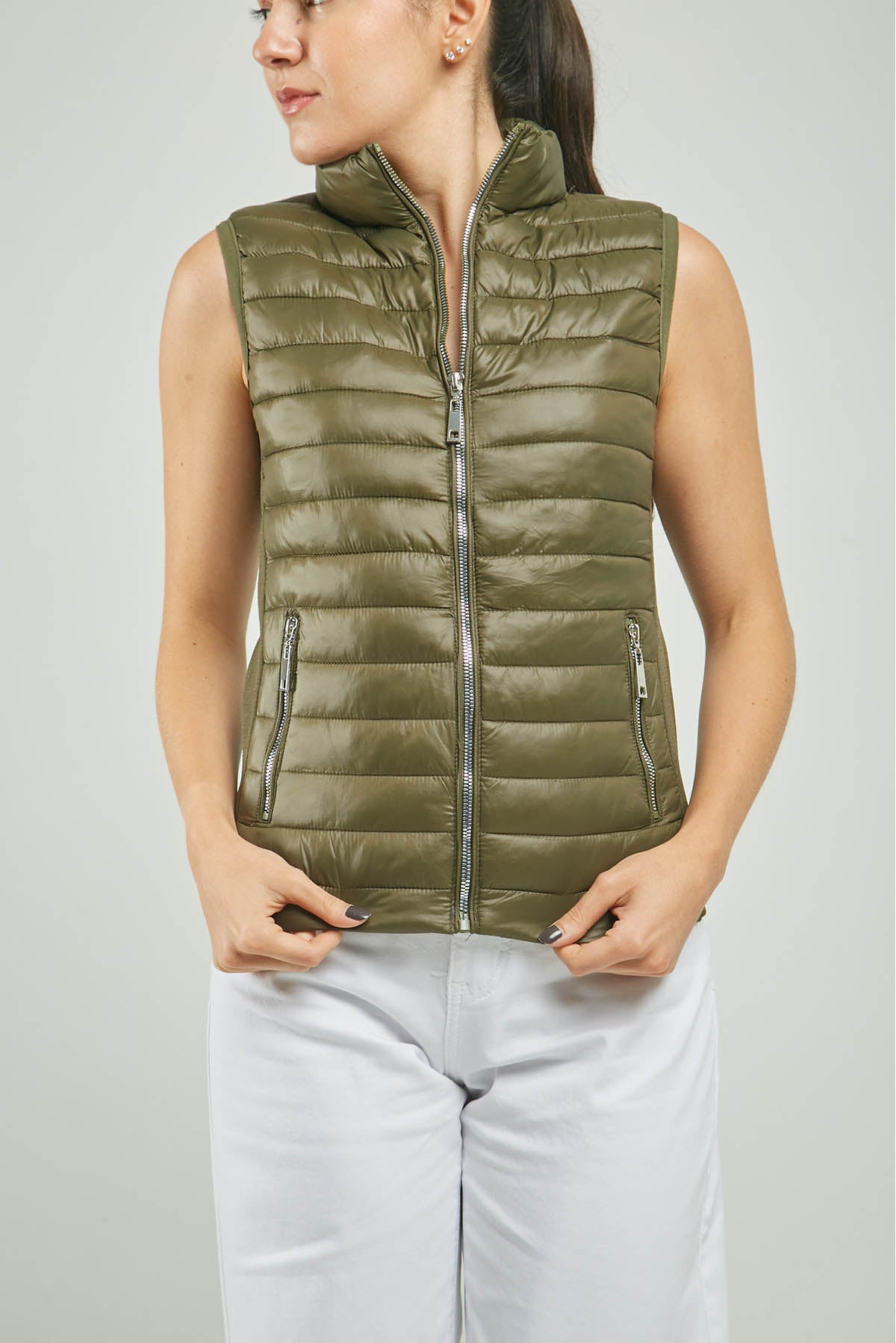 CHALECO ABOLLONADO TEJIDO LADO BOLSILLO CIERRE