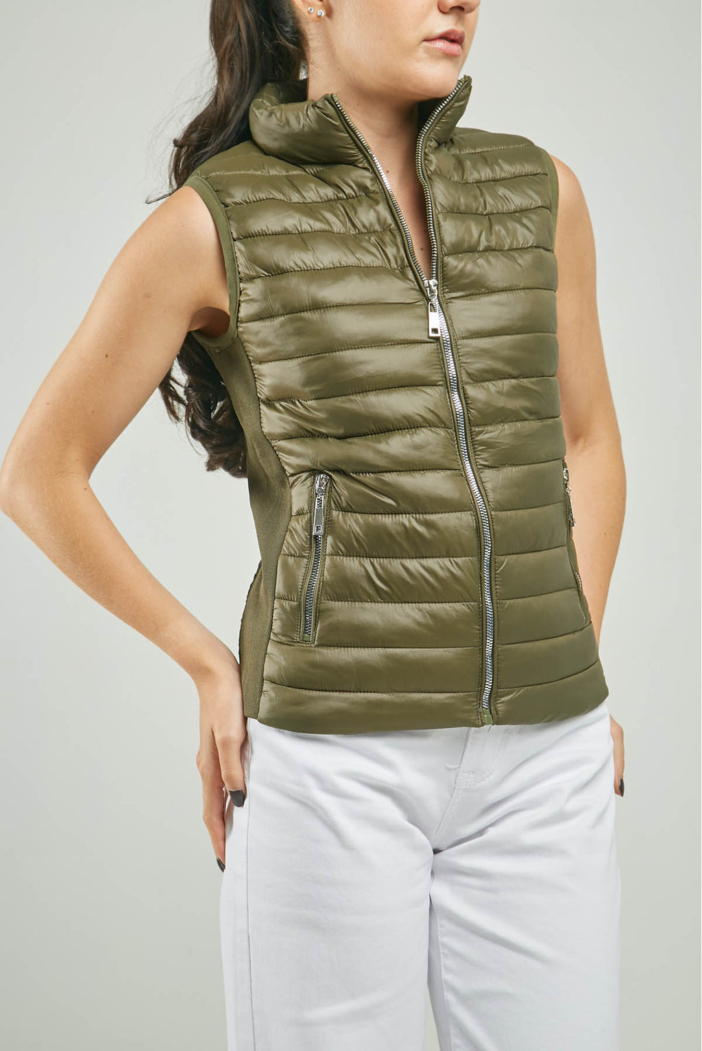 CHALECO ABOLLONADO TEJIDO LADO BOLSILLO CIERRE