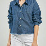 BLUSA JEAN ANCHA BOLSILLO RUEDO DEFLECADO  CUELLO CAMISERO ML