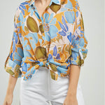 BLUSA ESTAMPADO FLORES CHARRETERA MANGA CUELLO CAMISERO M/L