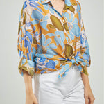 BLUSA ESTAMPADO FLORES CHARRETERA MANGA CUELLO CAMISERO M/L