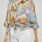 BLUSA ESTAMPADO FLORES CHARRETERA MANGA CUELLO CAMISERO M/L