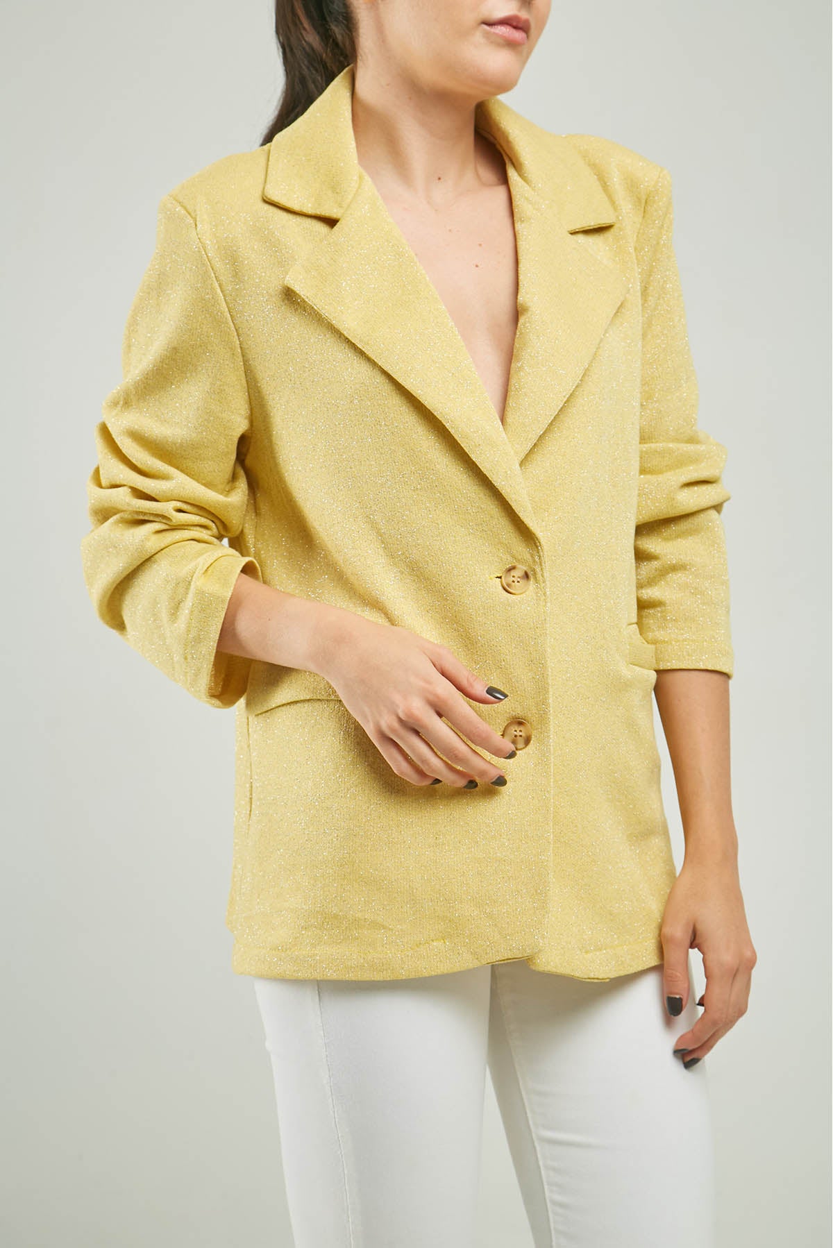 CHAQUETA LUREX TAPAS INFERIOR  DOS BOTONE CC ML