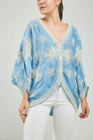 BLUSA ANCHA BORDADA MANDALAS MANGA RANGLA C/V