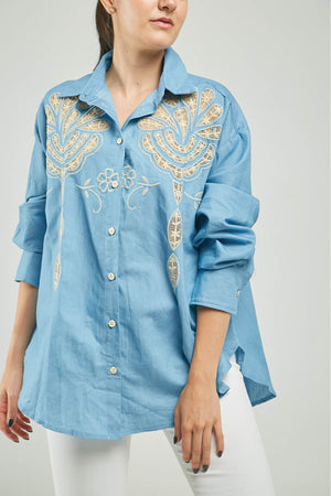 BLUSA BORDADO CALADO ADELANTE ARABESCO C/C M/L