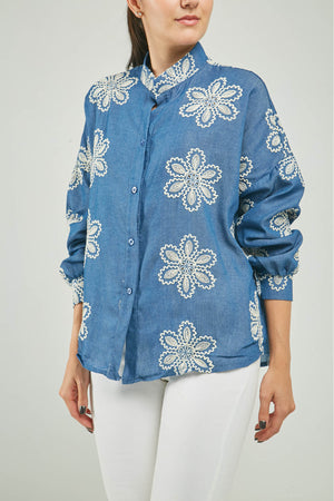 BLUSA BORDADA FIGURA CIRCULAR ONDAS C/N M/L