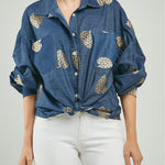 BLUSA BORDADO CORAZONES BOLSILLOS  M/L CUELLO CAMISERO