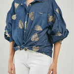 BLUSA BORDADO CORAZONES BOLSILLOS  M/L CUELLO CAMISERO