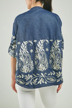 BLUSA BORDADA ARABESCOS CHARRETERA MANGA CUELLO NERU M/L